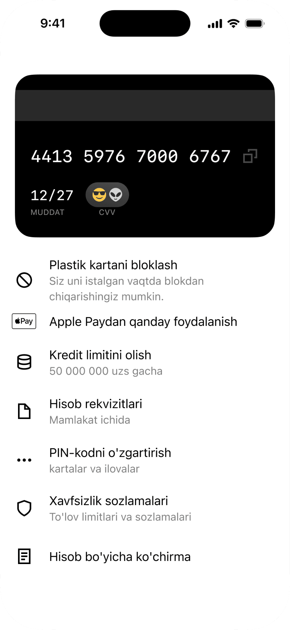 Karta sozlamalariga o‘ting